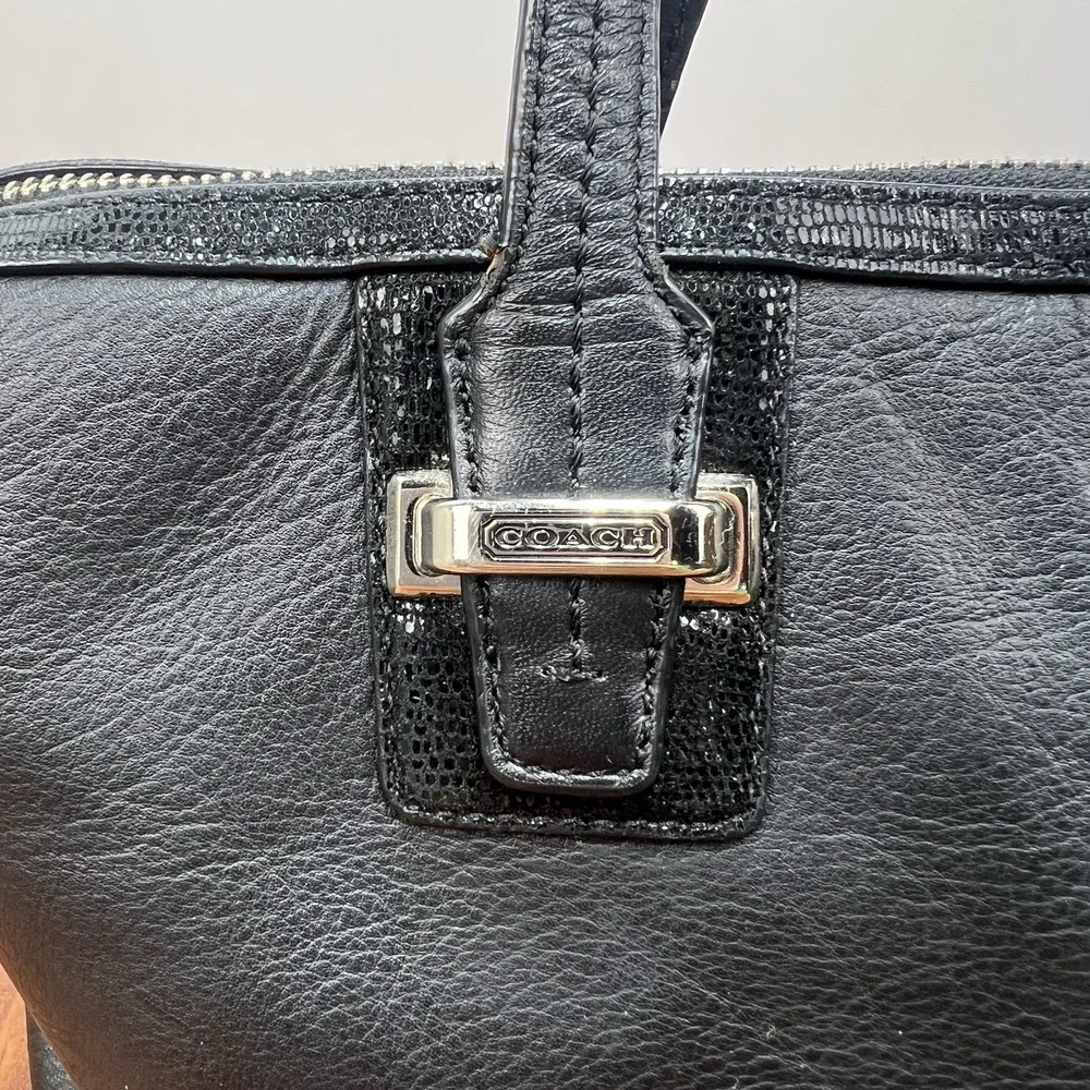 Coach F25796 Black Leather Satchel Handbag Silver Hardware Zip Top Purse